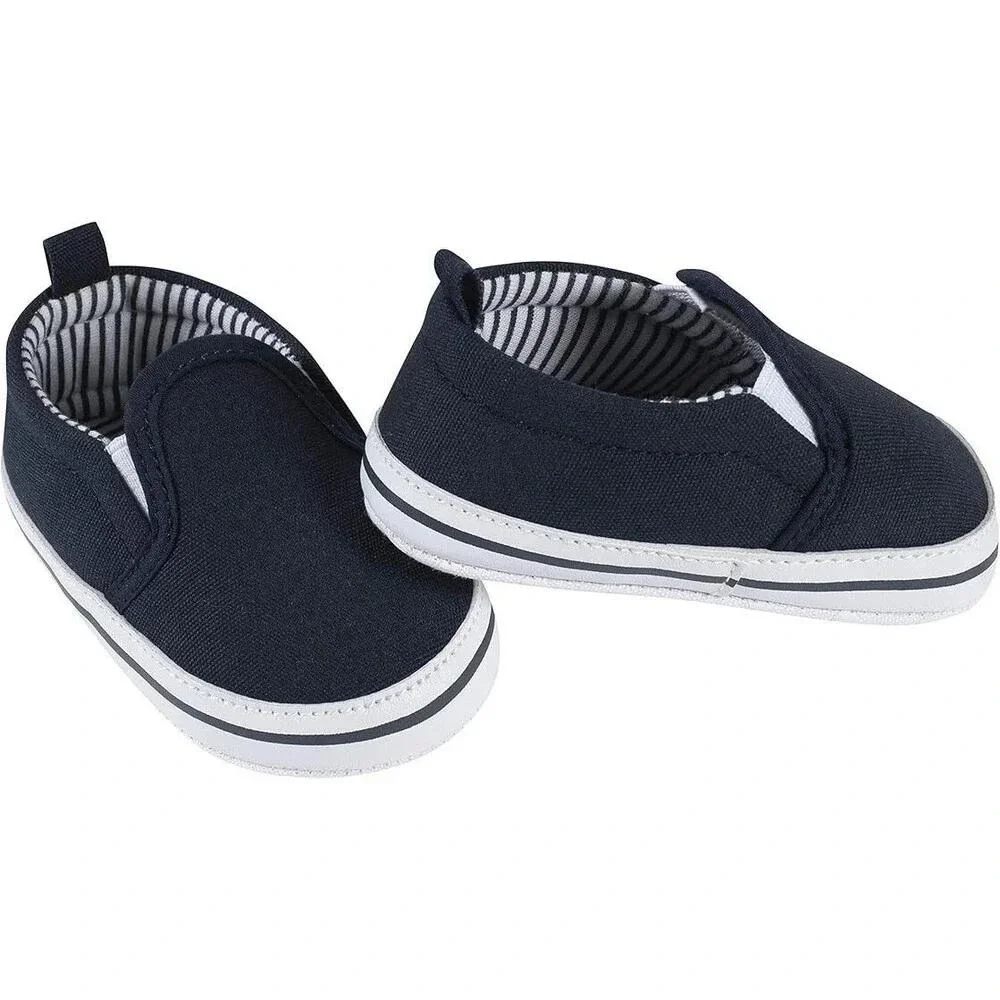 Gerber‎ Baby Boy Crib Shoes Navy Blue Striped Lining Slip On 3-6M